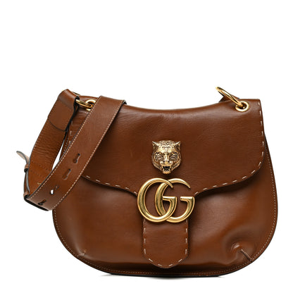 Gucci Calfskin Feline GG Marmont Flap Shoulder Bag Cuir 1 of 21