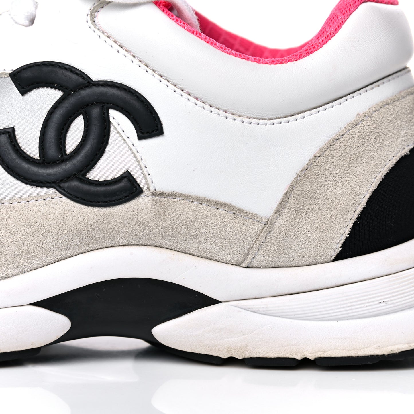Calfskin Fabric Sneakers 39 White Silver Fluo Pink