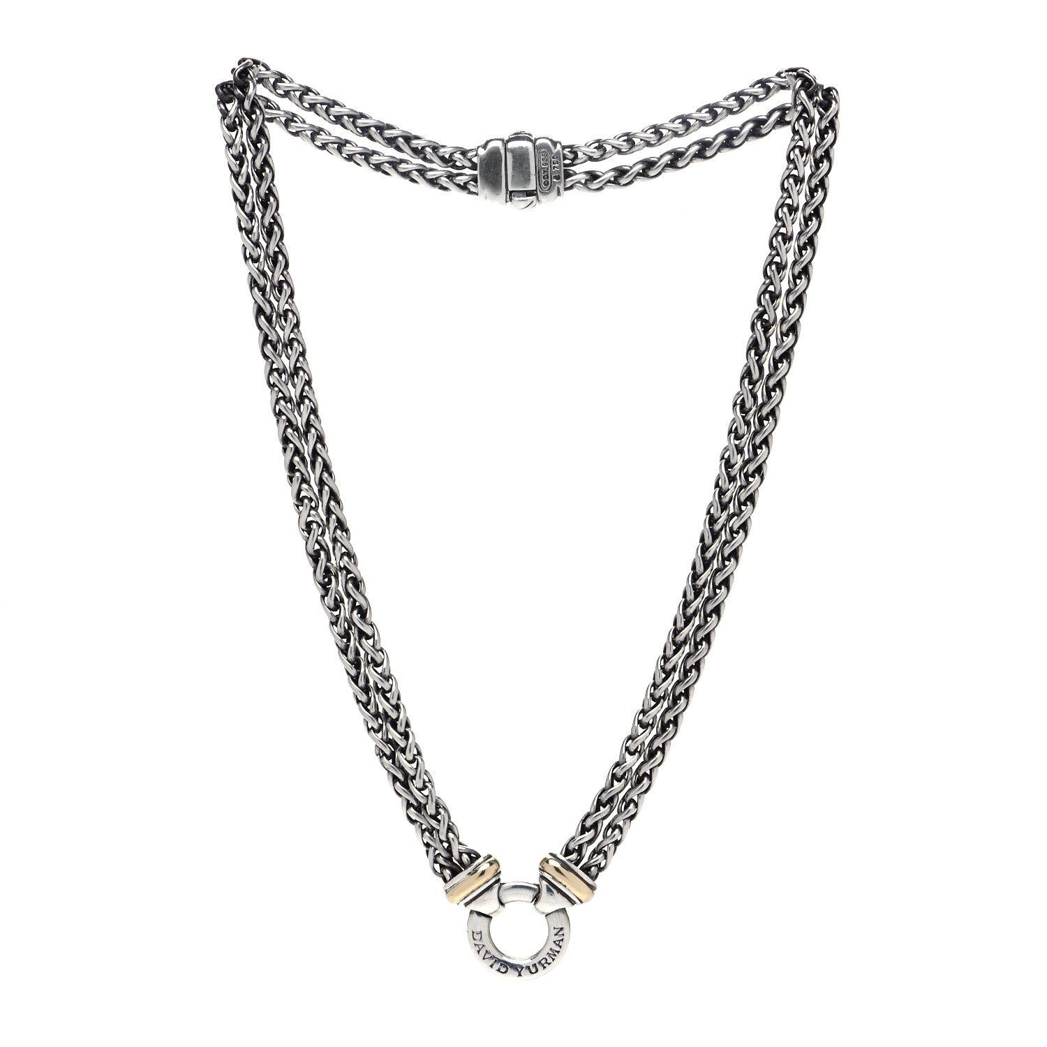 David Yurman Sterling Silver 18K Yellow Gold 8mm Double Wheat Chain Necklace 3 of 4