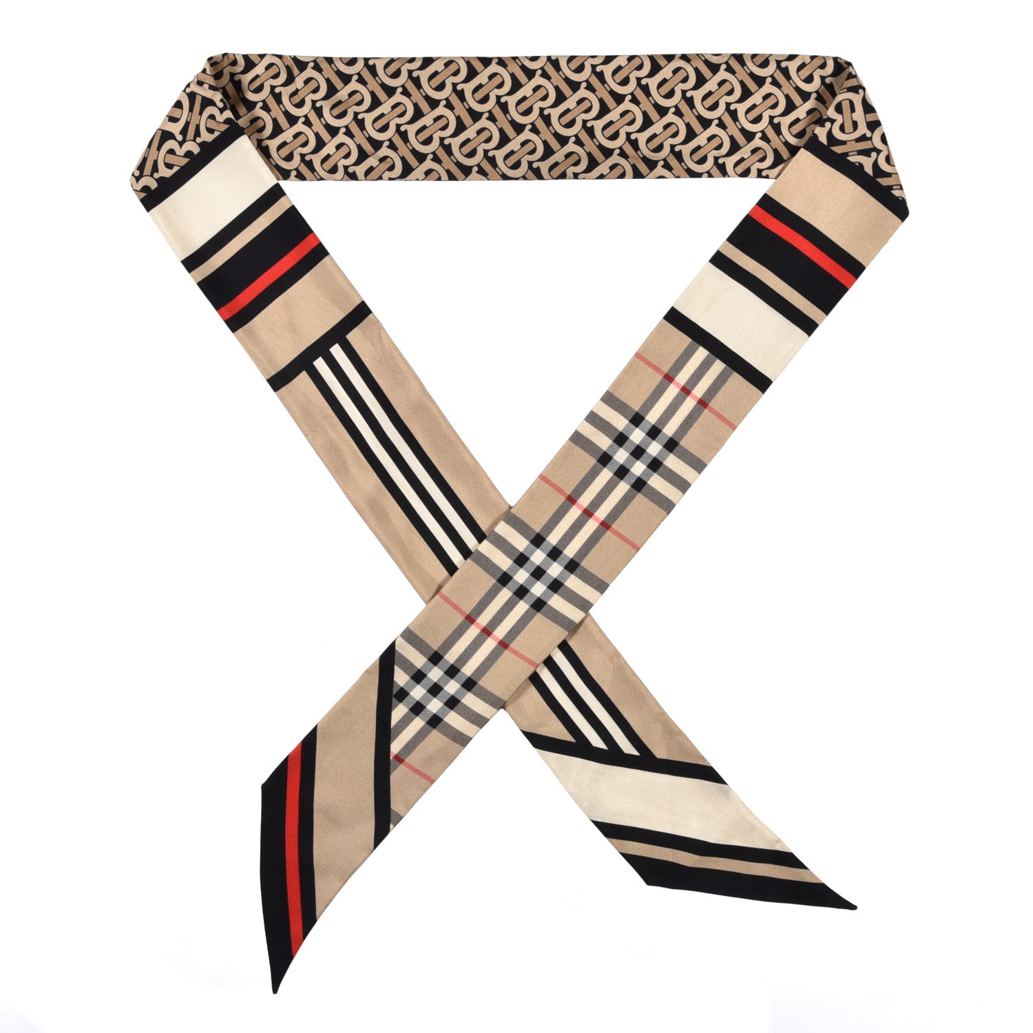 Burberry Silk Montage Print Skinny Scarf Archive Beige 1 of 4