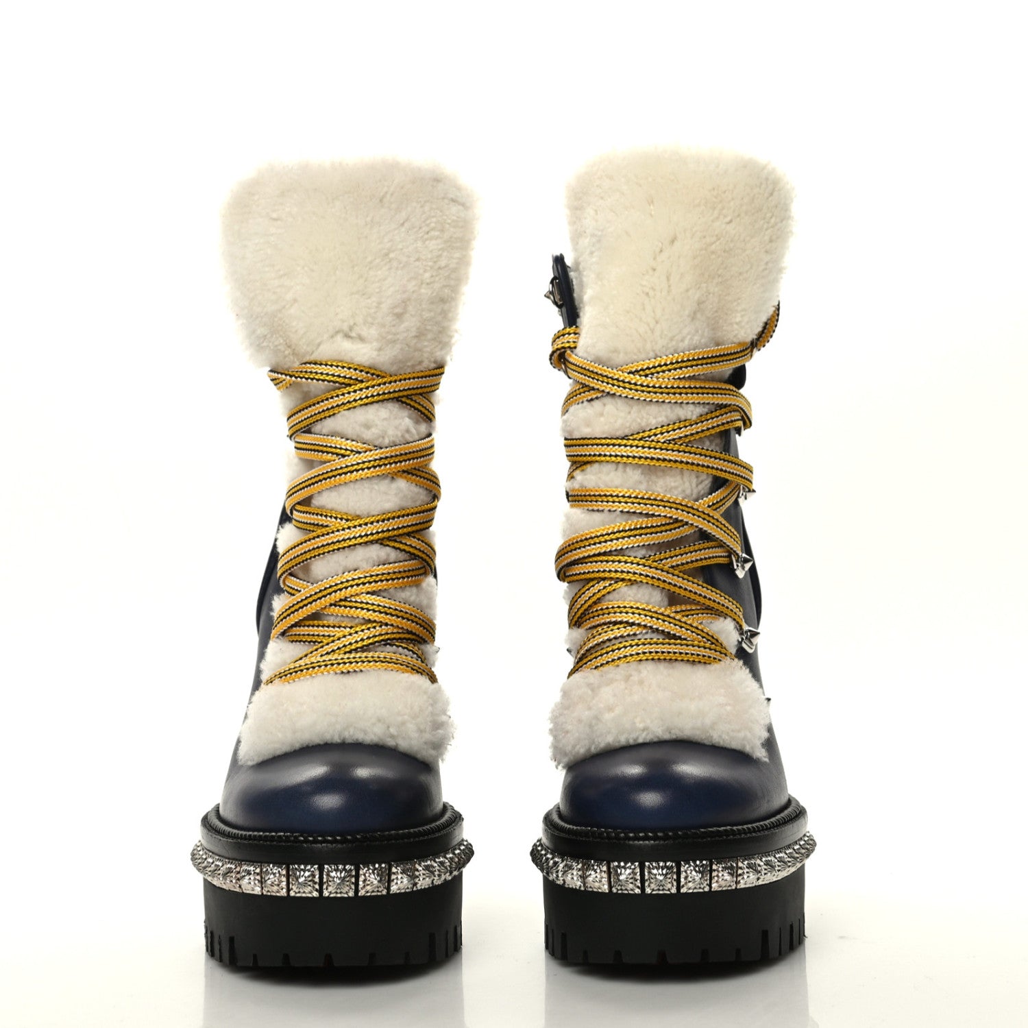 Christian Louboutin Calfskin Studded Shearling Yeti Donna 130 Boots 36 Version Navy 2 of 6