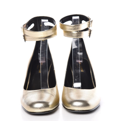 Saint Laurent Metallic Calfskin Babies Ankle Strap Pumps 40 Platino 2 of 11