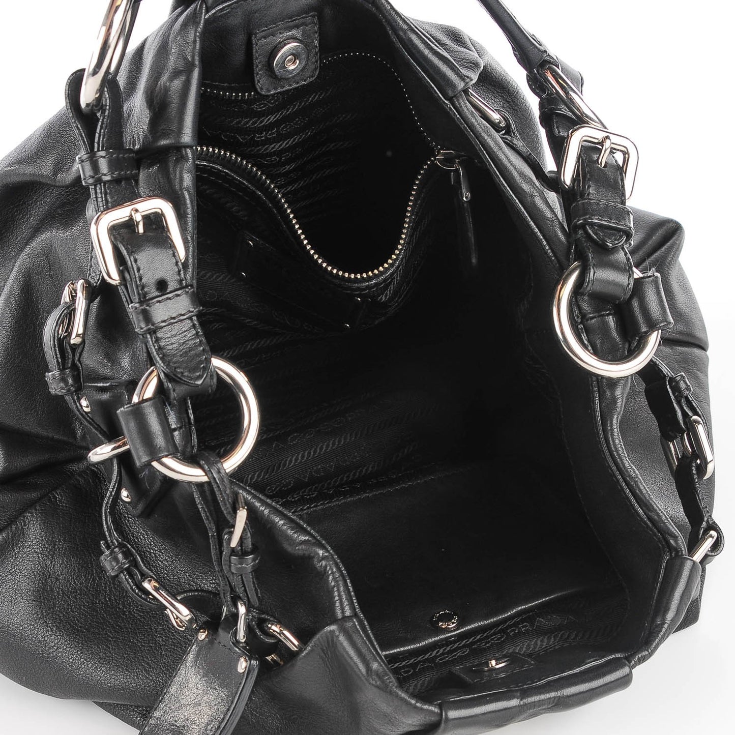 Soft Calf Pleated Hobo Nero Black