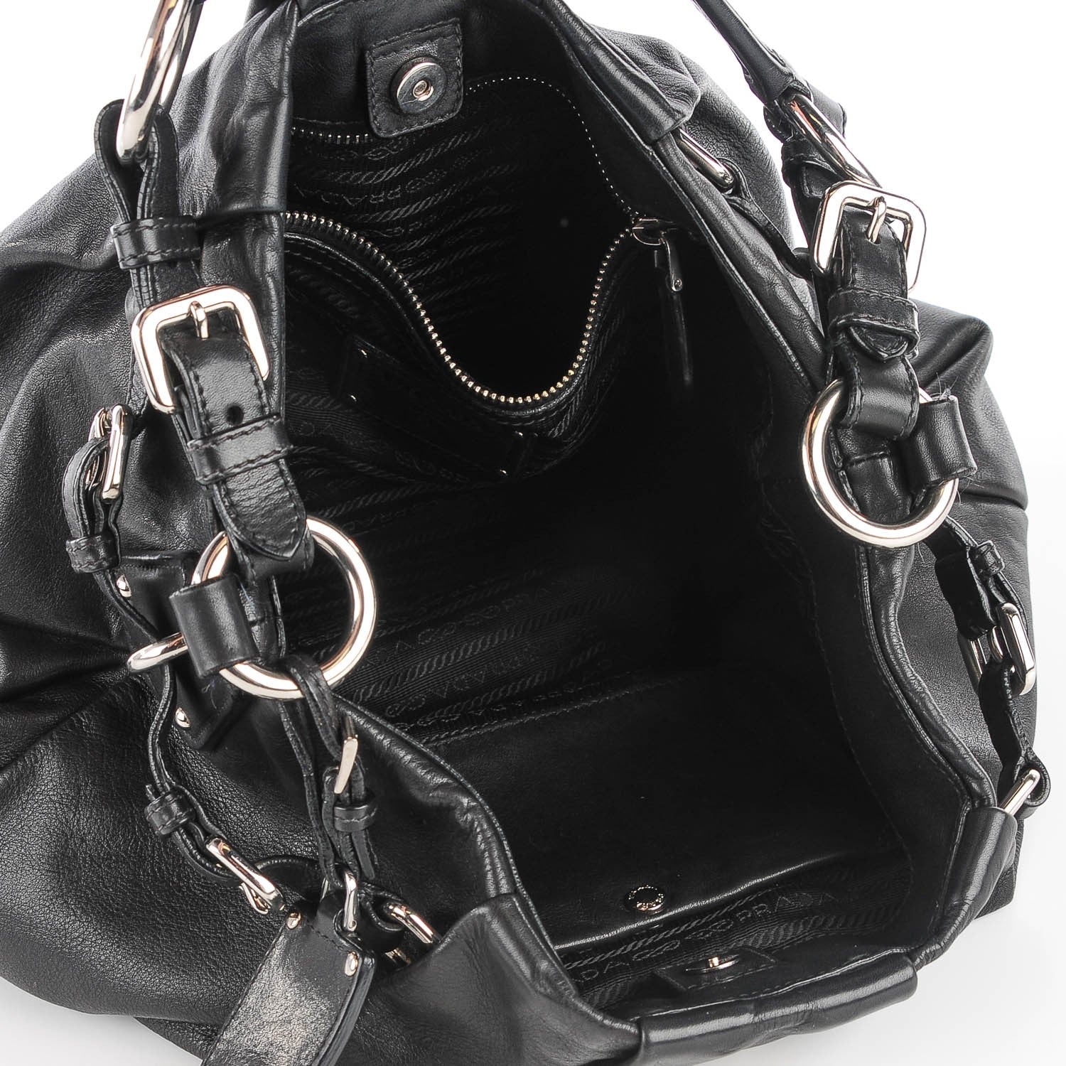 Prada Soft Calf Pleated Hobo Nero Black 6 of 10