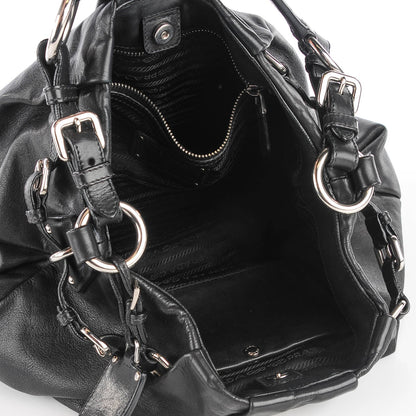 Prada Soft Calf Pleated Hobo Nero Black 6 of 10
