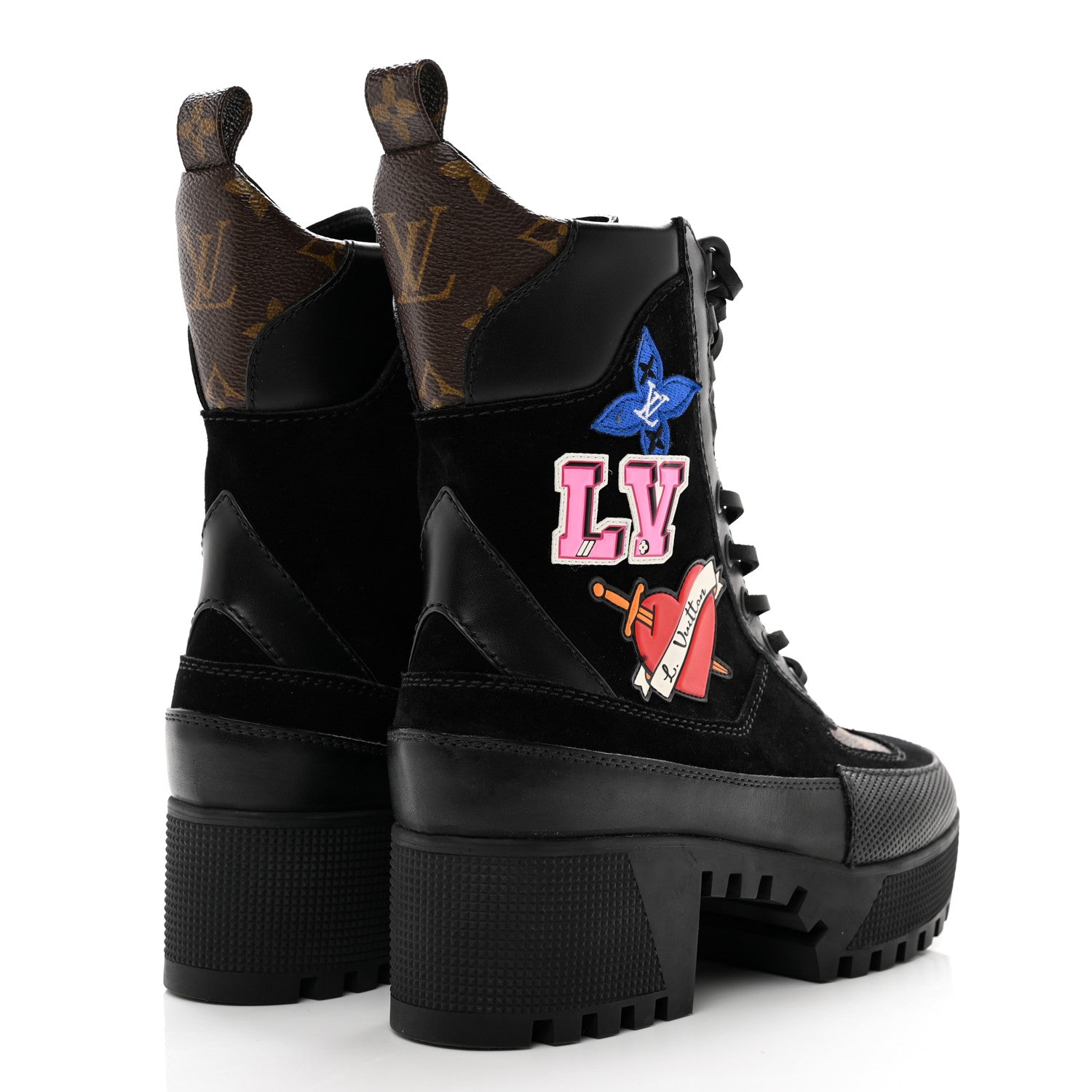 Louis Vuitton Suede Calfskin Monogram LV Black Heart Laureate Platform Desert Boots 35 Black 5 of 9