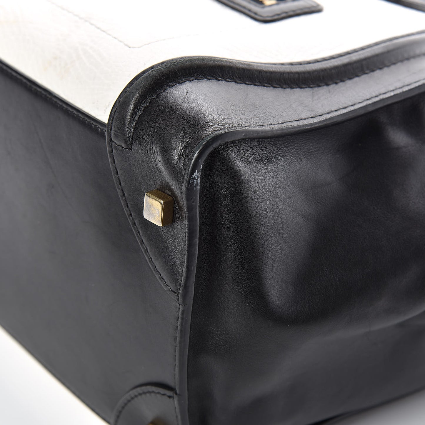 Smooth Calfskin Shrunken Lambskin Mini Bi-Color Luggage Black White