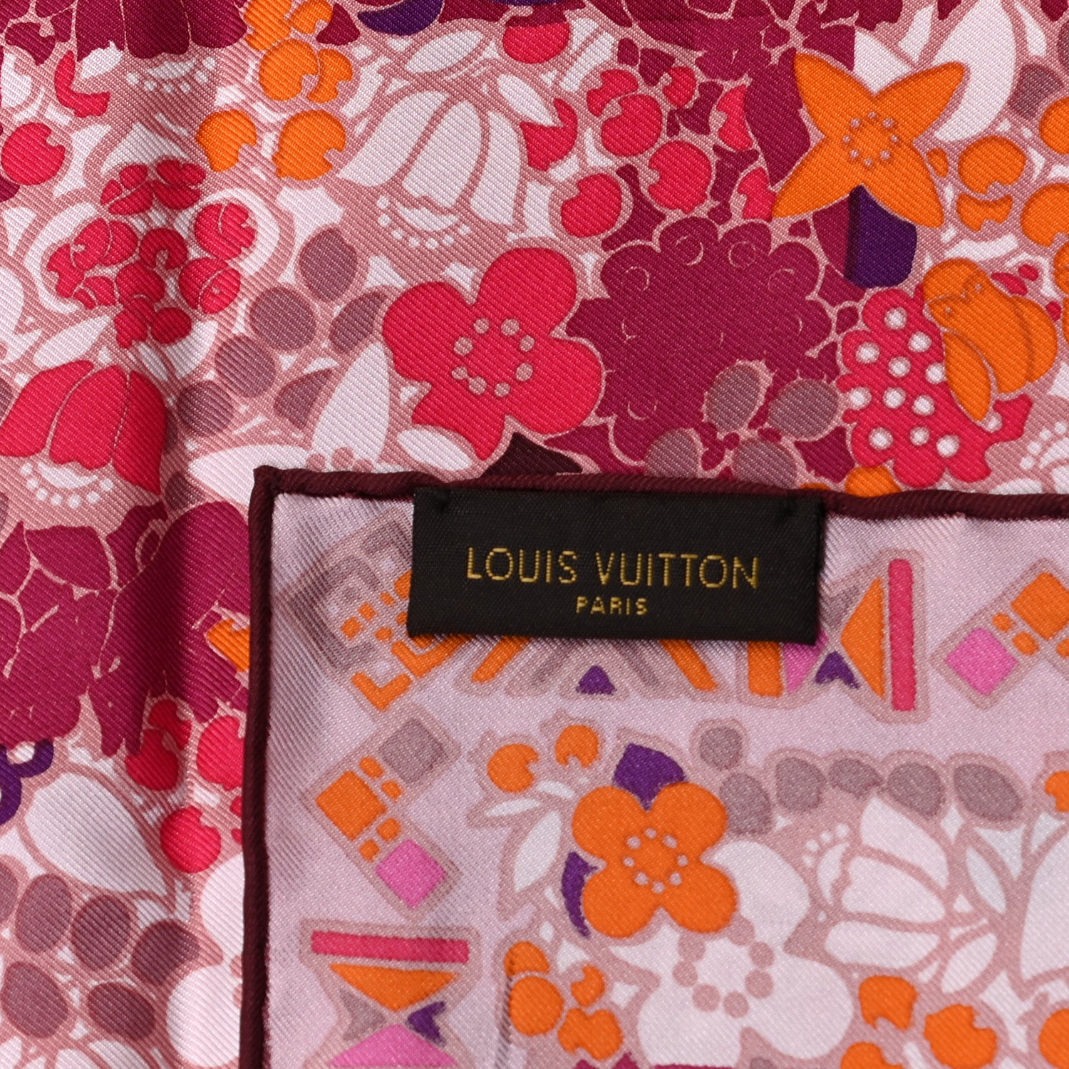 Louis Vuitton Silk Floral Print Square Scarf Pink 3 of 3