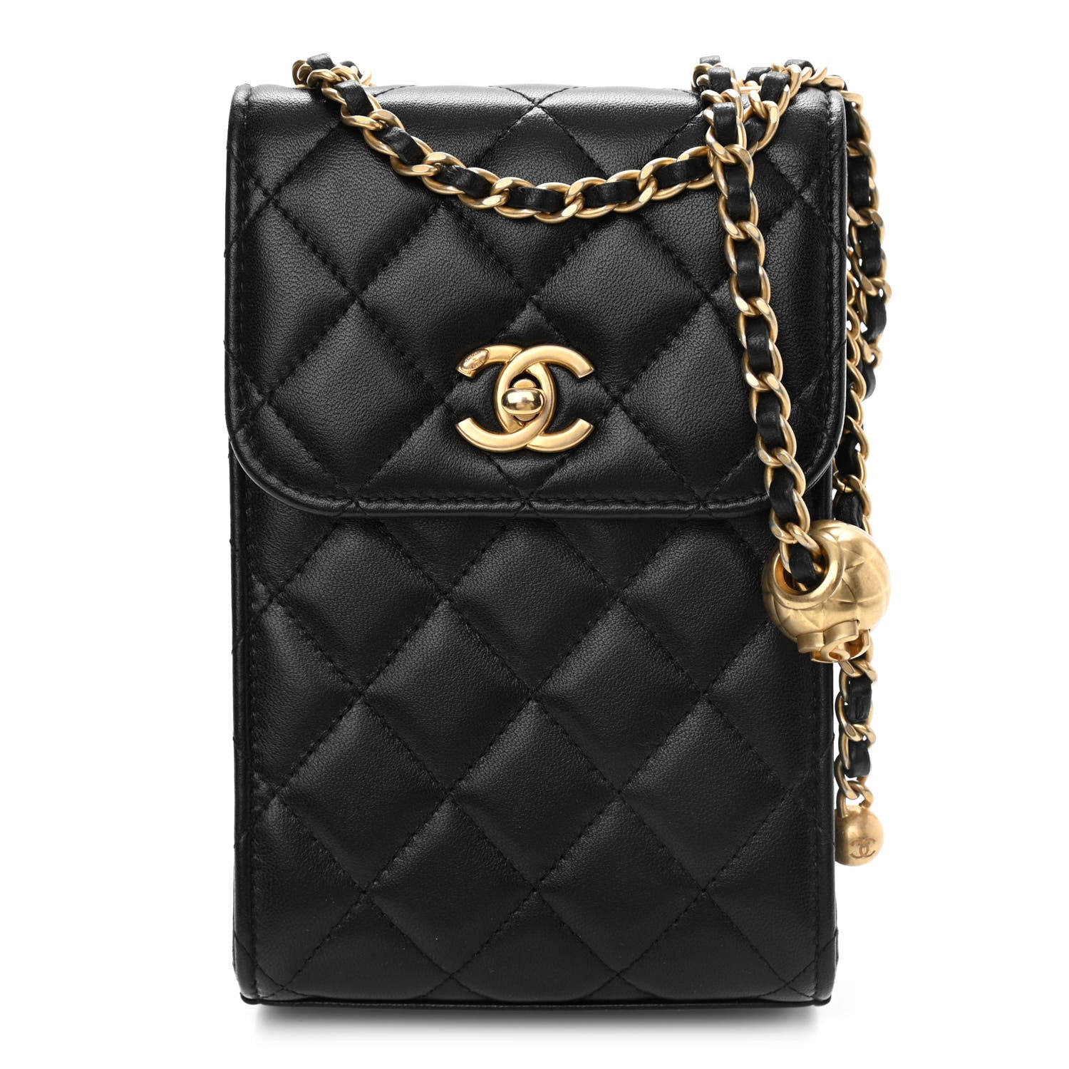 Chanel Lambskin Quilted Vertical Pearl Crush Flap With Chain Black 1 of 11
