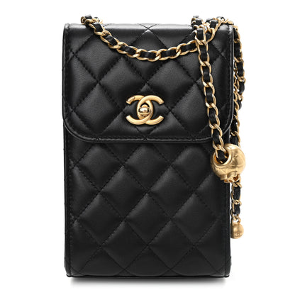 Chanel Lambskin Quilted Vertical Pearl Crush Flap With Chain Black 1 of 11