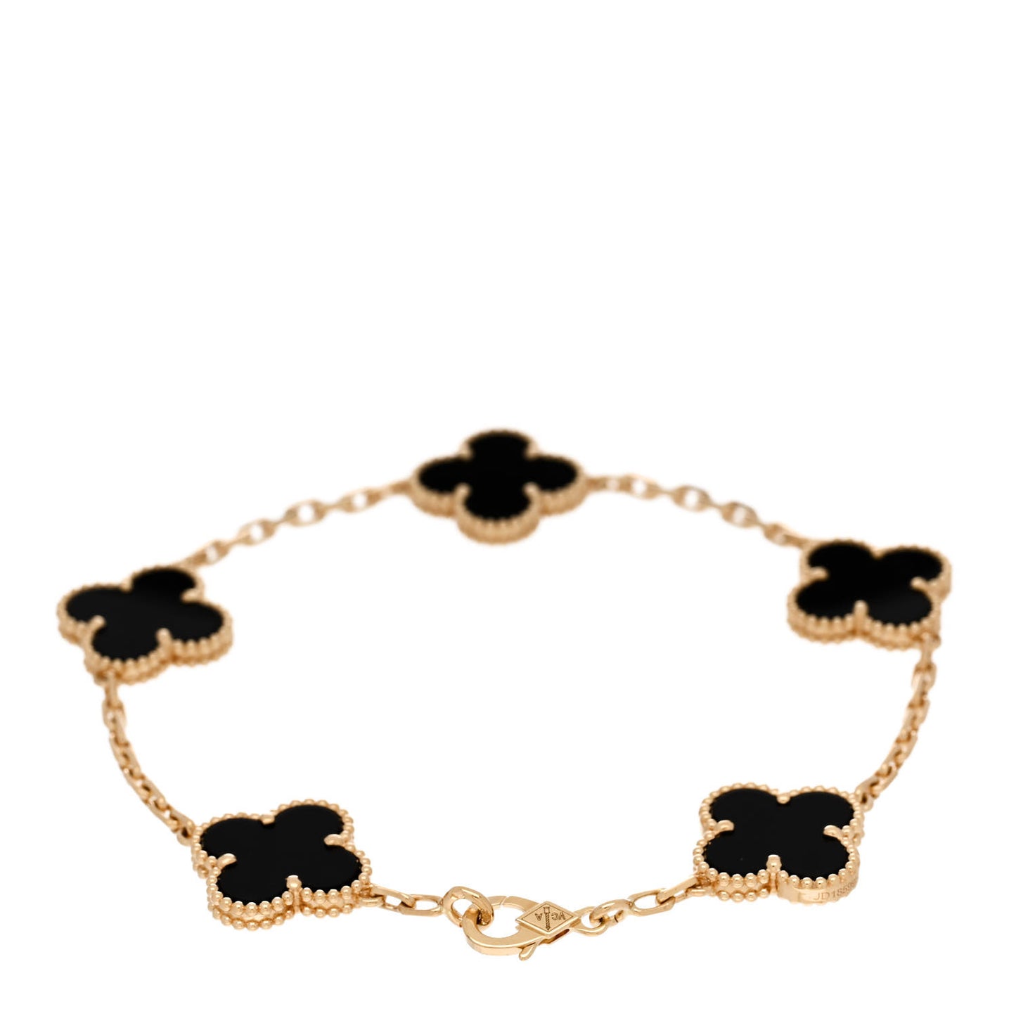 18K Yellow Gold Black Onyx 5 Motifs Vintage Alhambra Bracelet