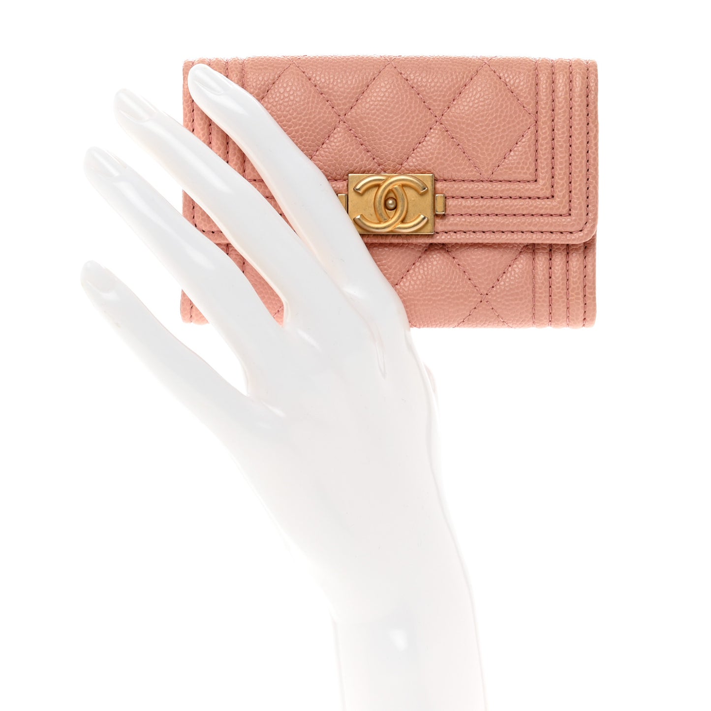 Caviar Quilted Boy Flap Card Holder Wallet Light Pink