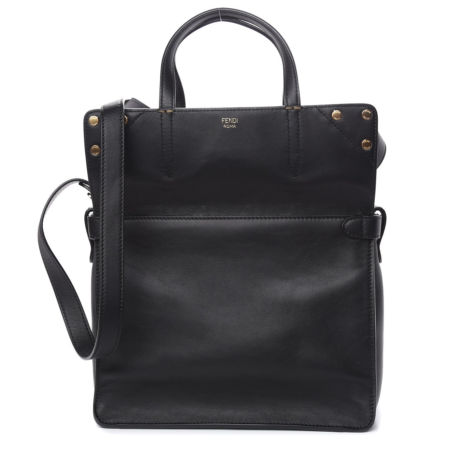 Fendi Vitello Grace Bi-Color FF 1974 Embossed Flip Tote Black Maya 4 of 14