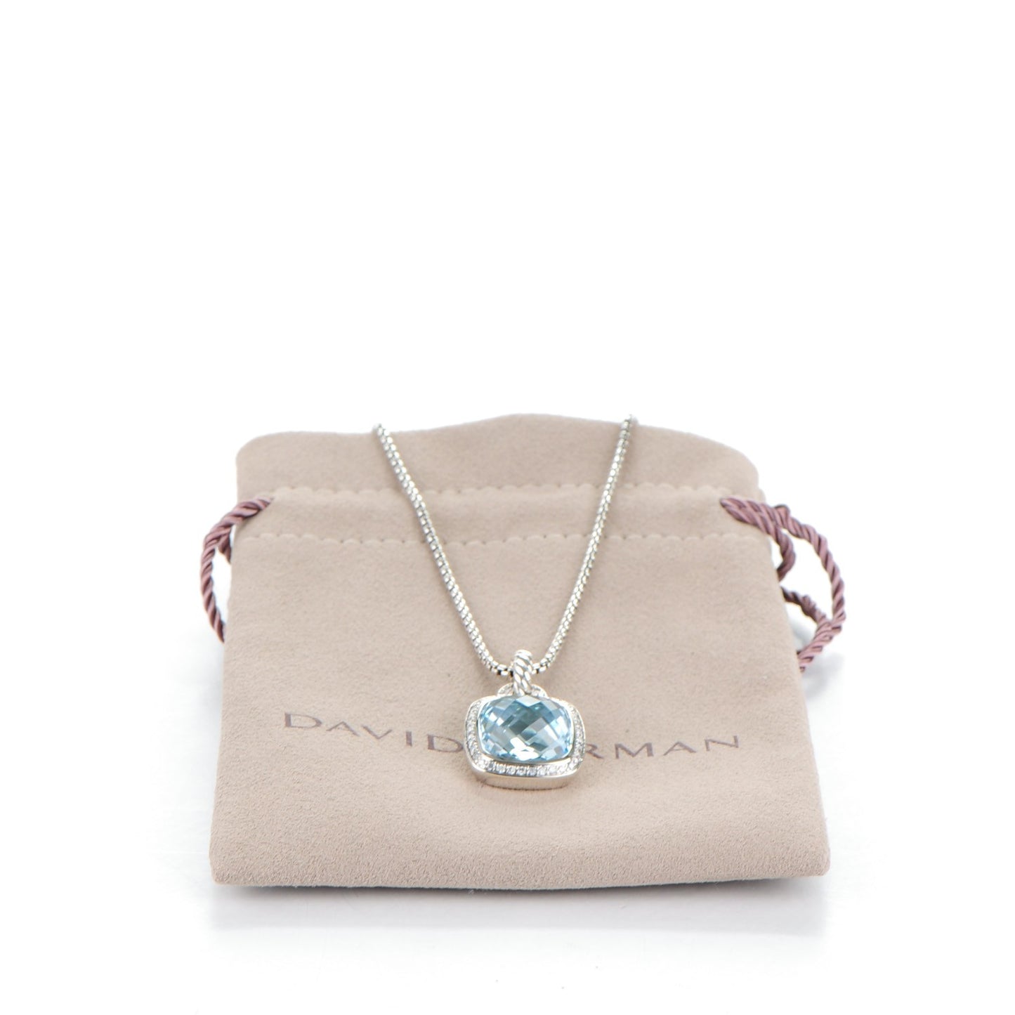 Sterling Silver Blue Topaz Diamond 14mm Albion Pendant Necklace