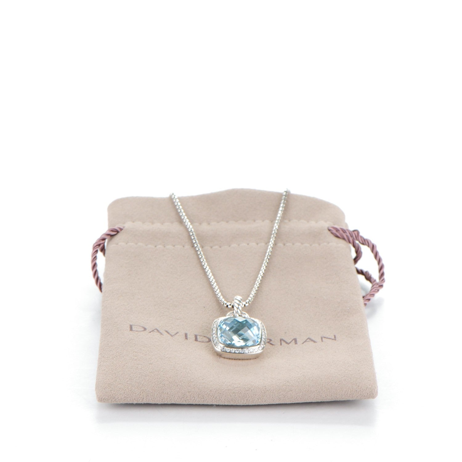David Yurman Sterling Silver Blue Topaz Diamond 14mm Albion Pendant Necklace 5 of 5