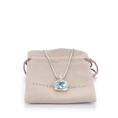 David Yurman Sterling Silver Blue Topaz Diamond 14mm Albion Pendant Necklace 5 of 5