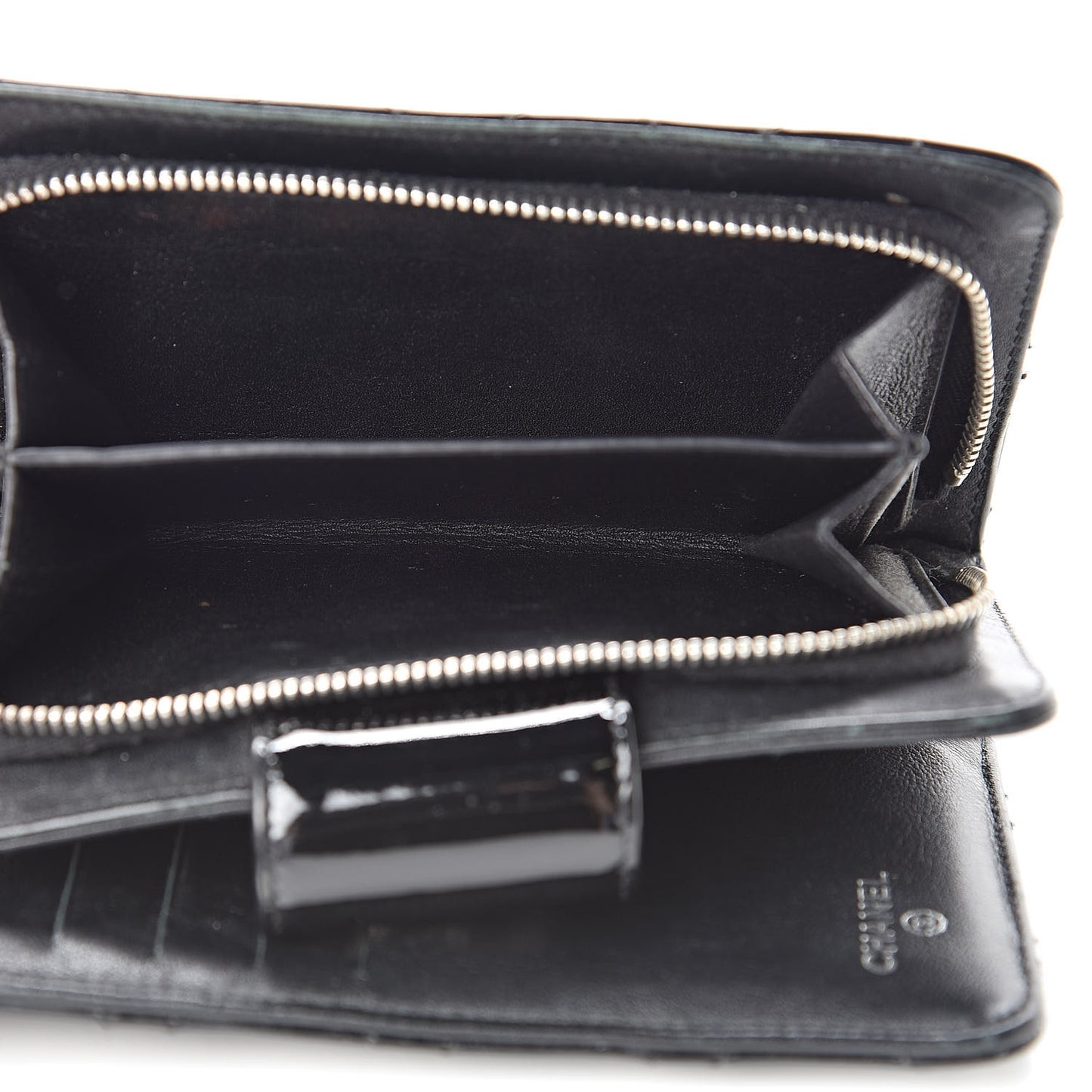 Patent Quilted Brilliant Zipped Pocket Wallet Black