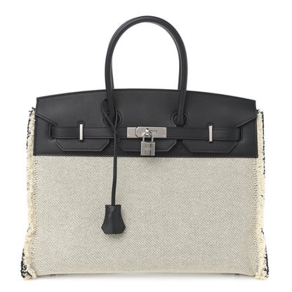 Hermes Swift Twill H Fray Fray Birkin 35 Black Ecru 1 of 11
