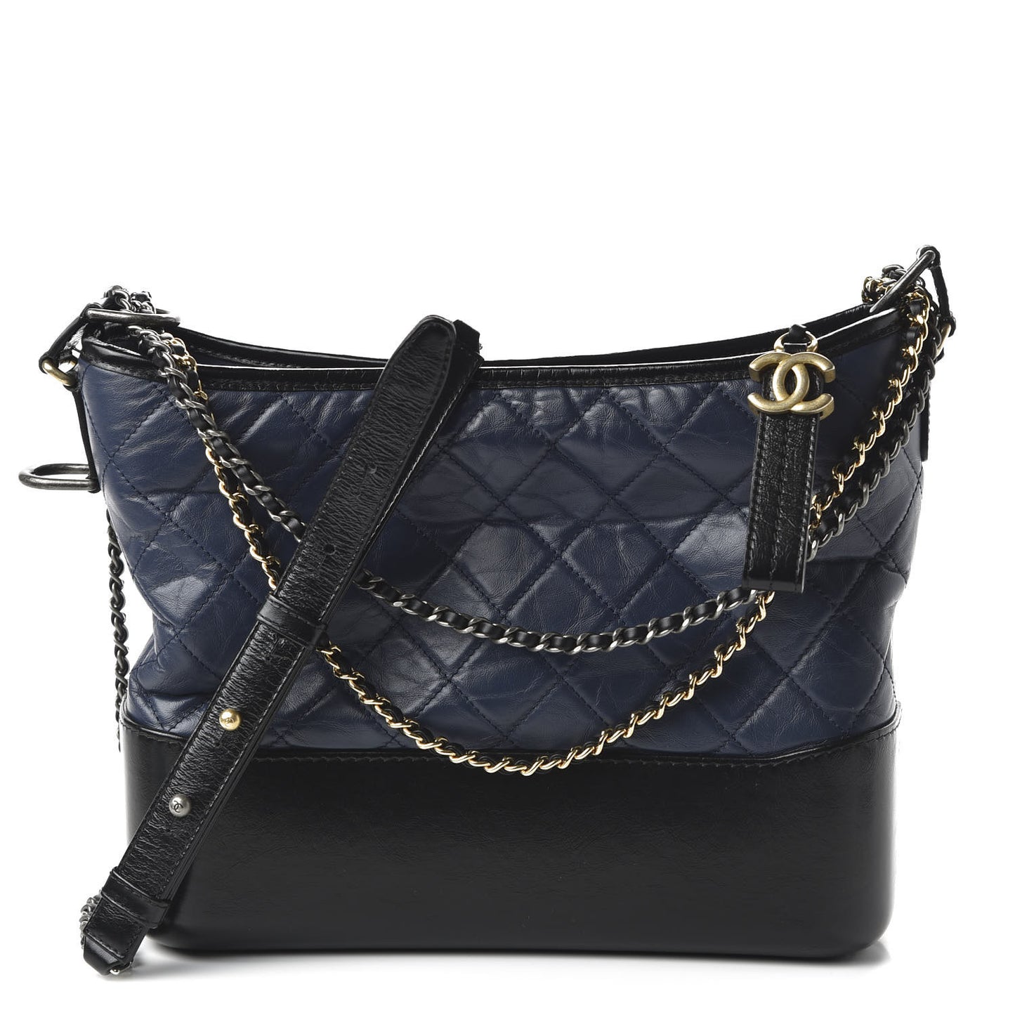 Aged Calfskin Quilted Medium Gabrielle Hobo Navy Black
