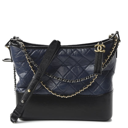 Chanel Aged Calfskin Quilted Medium Gabrielle Hobo Navy Black 1 of 11