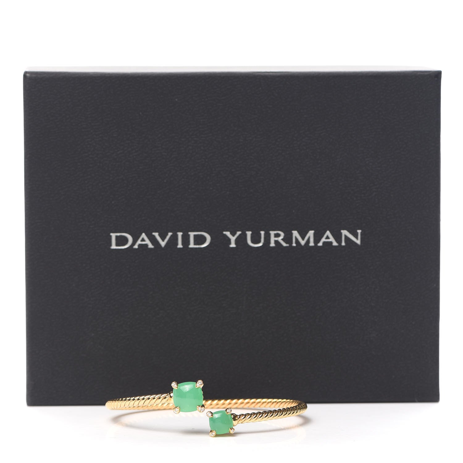David Yurman 18K Yellow Gold Diamond Chrysoprase Chatelaine Bypass Bracelet 5 of 5