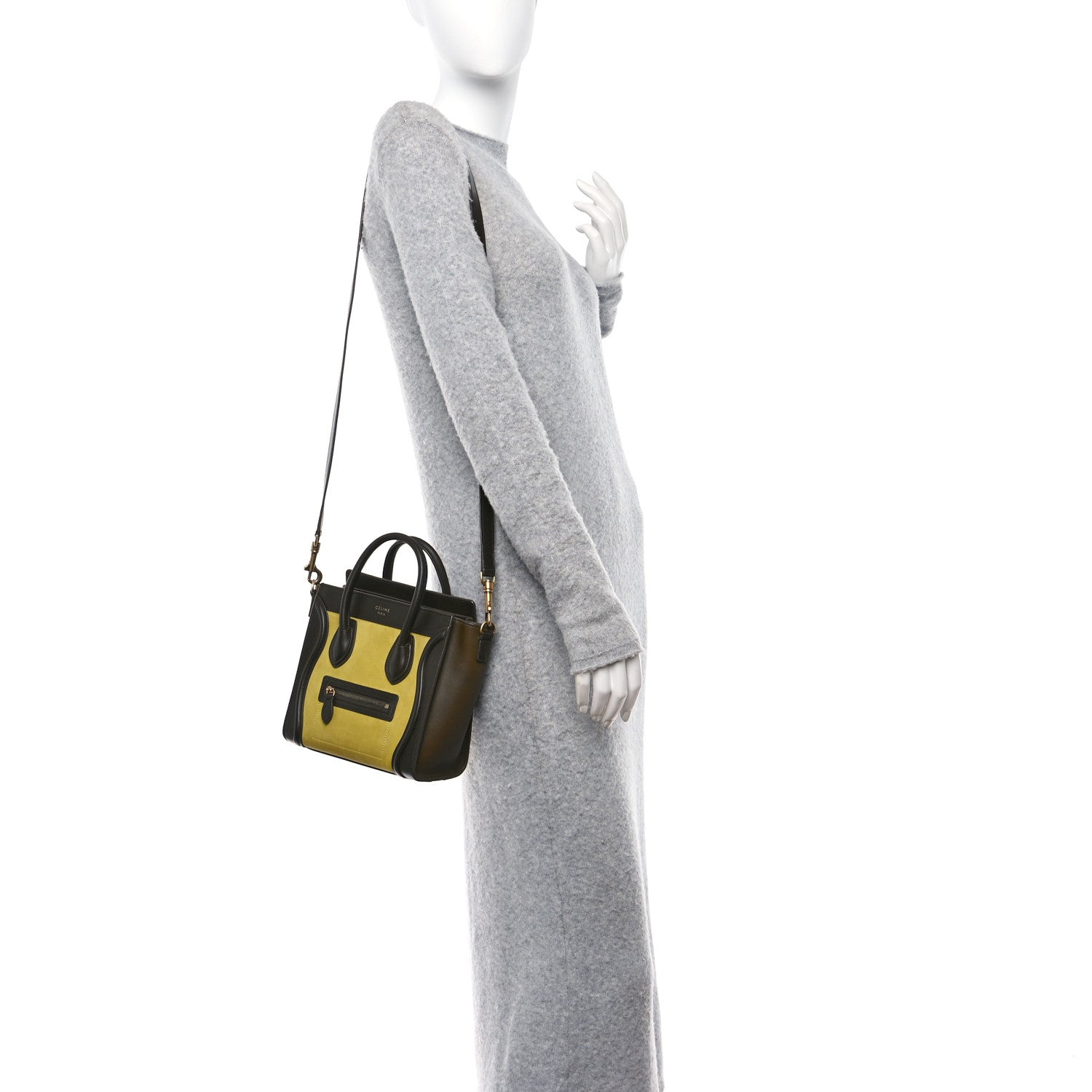 Celine Nubuck Smooth Calfskin Nano Tri-Color Luggage Chartreuse 2 of 10