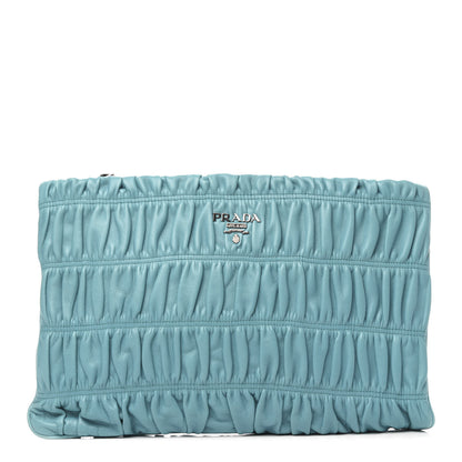 Prada Nappa Gaufre Ruched Clutch Turchese 1 of 9