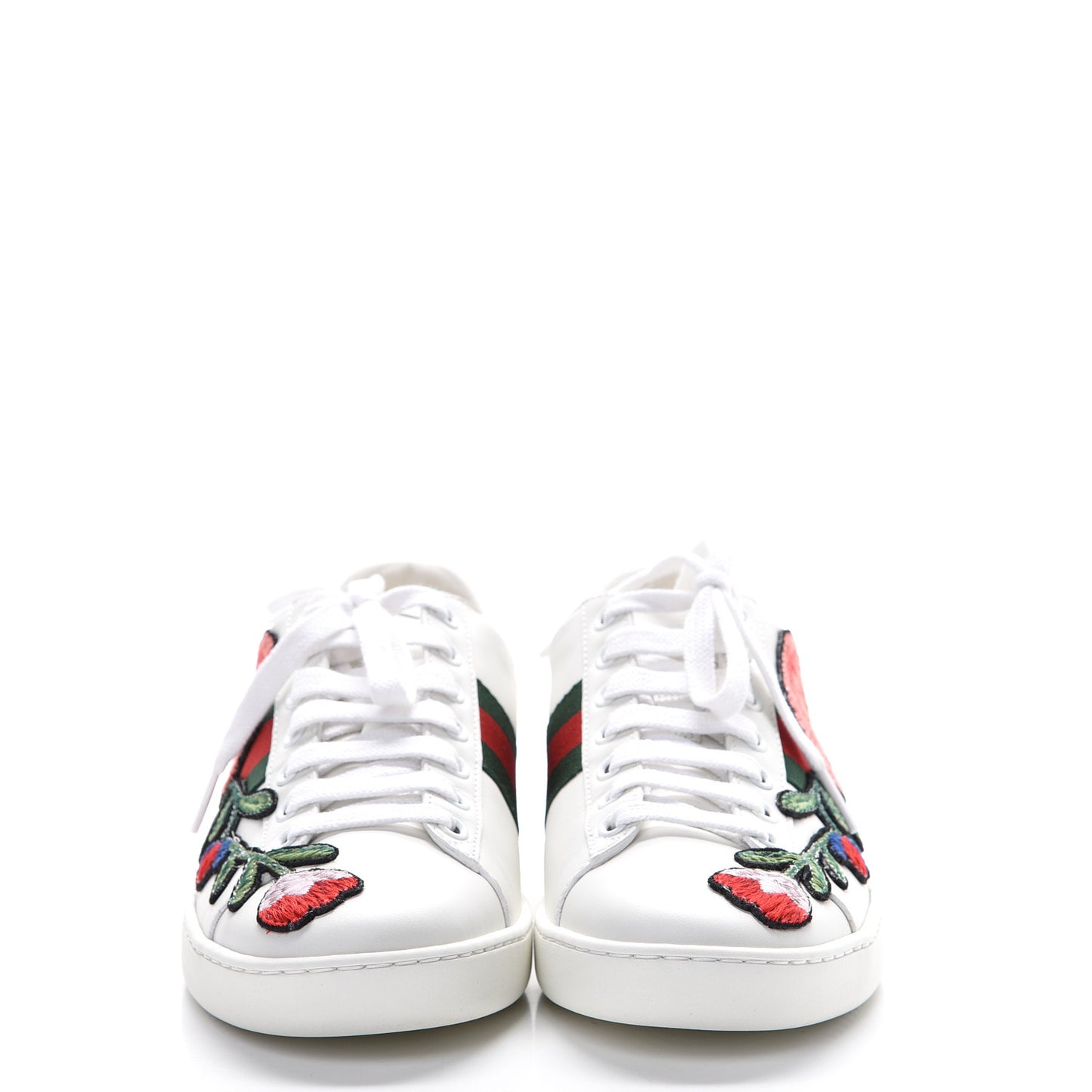 Calfskin Web Floral Embroidered Womens Ace Sneakers 35.5 White