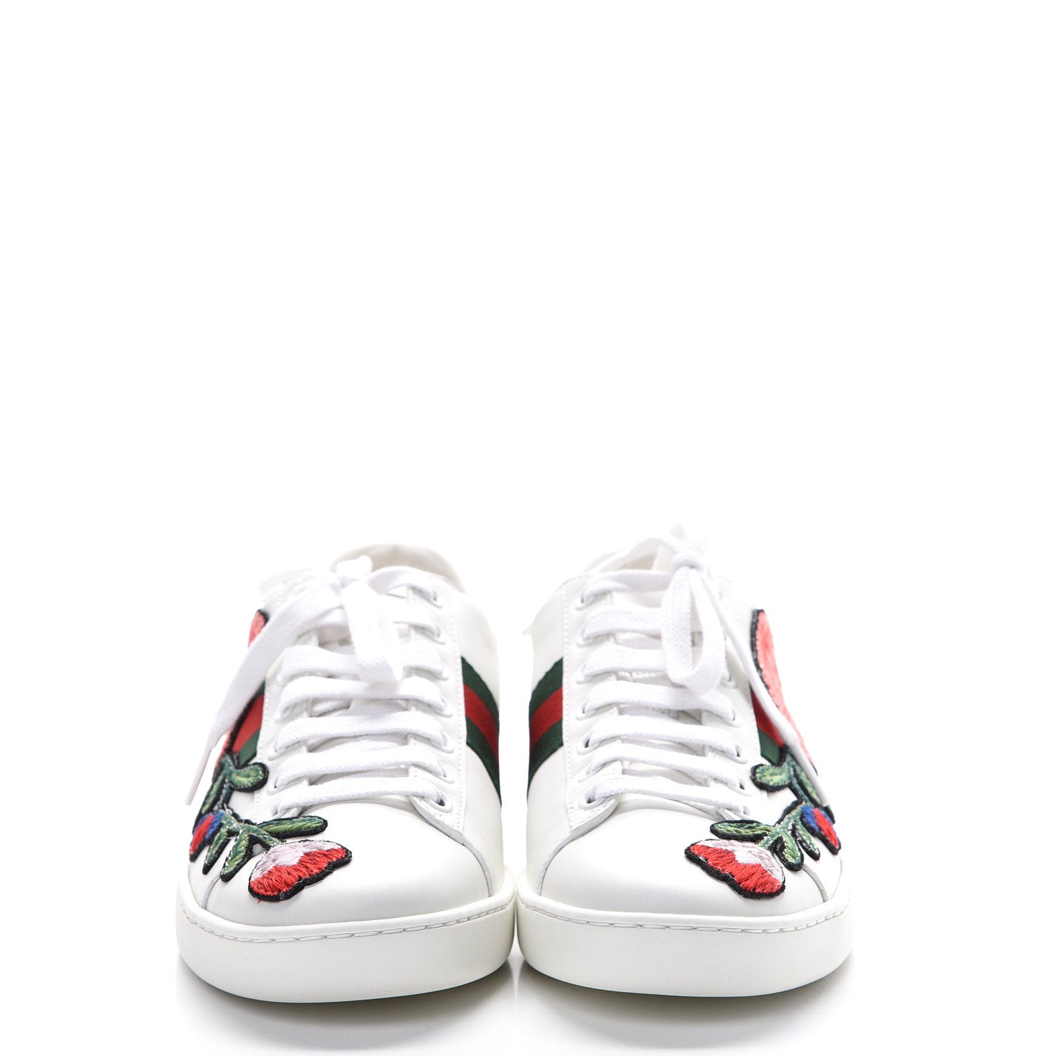 Gucci Calfskin Web Floral Embroidered Womens Ace Sneakers 35.5 White 2 of 9