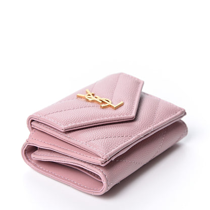 Saint Laurent Grain De Poudre Matelasse Chevron Monogram Tiny Wallet Tender Pink 3 of 10