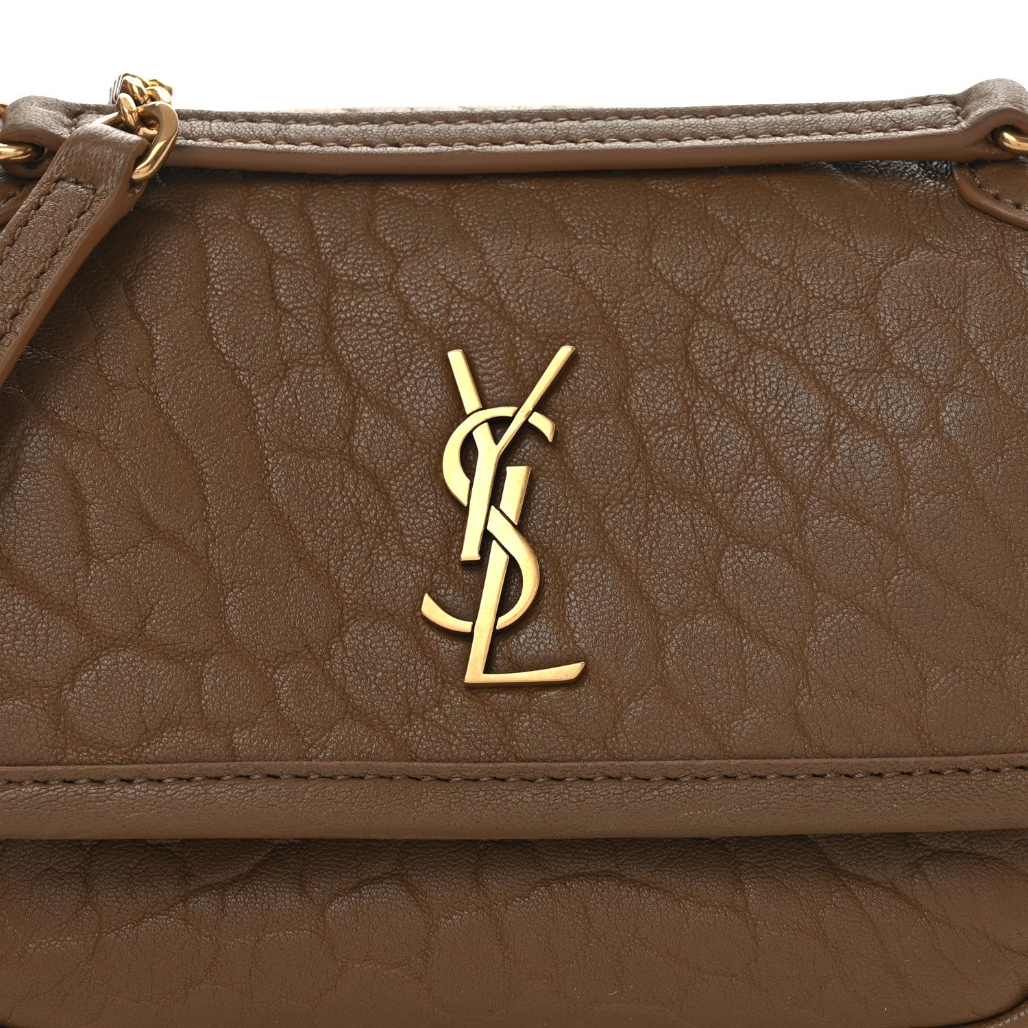 Saint Laurent Grained Lambskin Monogram Mini Niki Chain Satchel Dark Cork 8 of 10