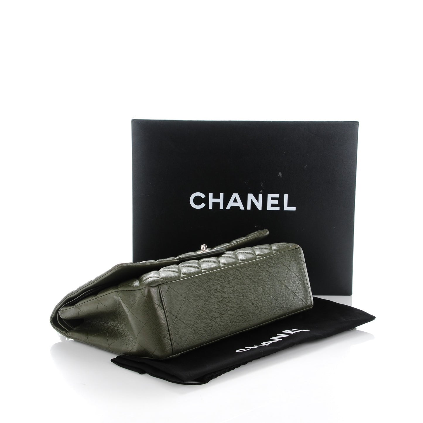 Caviar Quilted Maxi Double Flap Dark Green