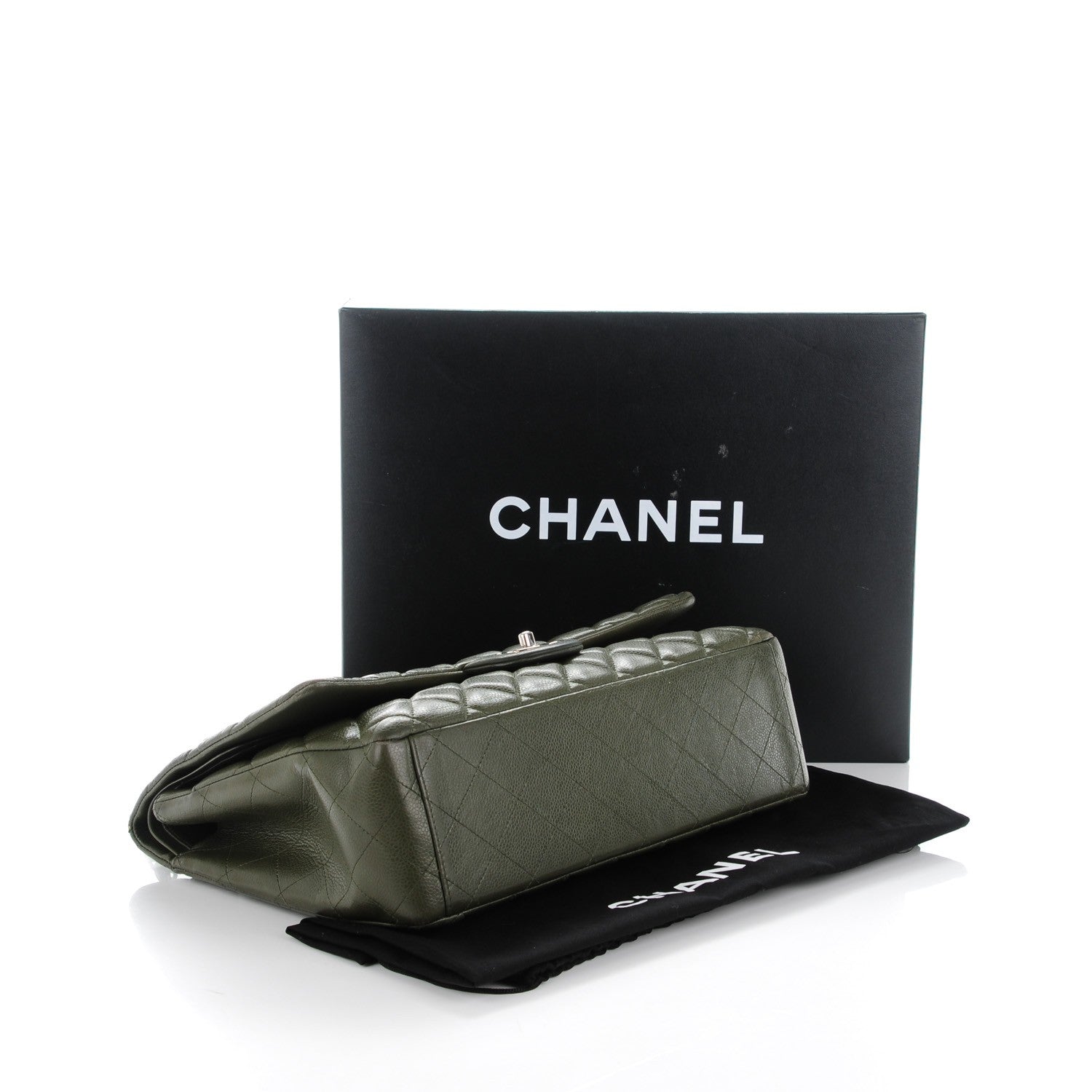 Chanel Caviar Quilted Maxi Double Flap Dark Green 4 of 9
