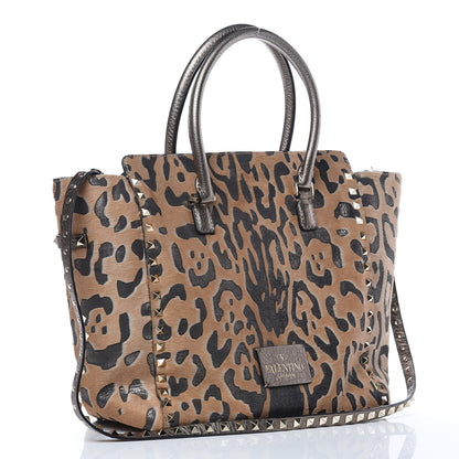 Valentino Garavani Calf Hair Leopard Print Rockstud Double Handle Tote 3 of 13