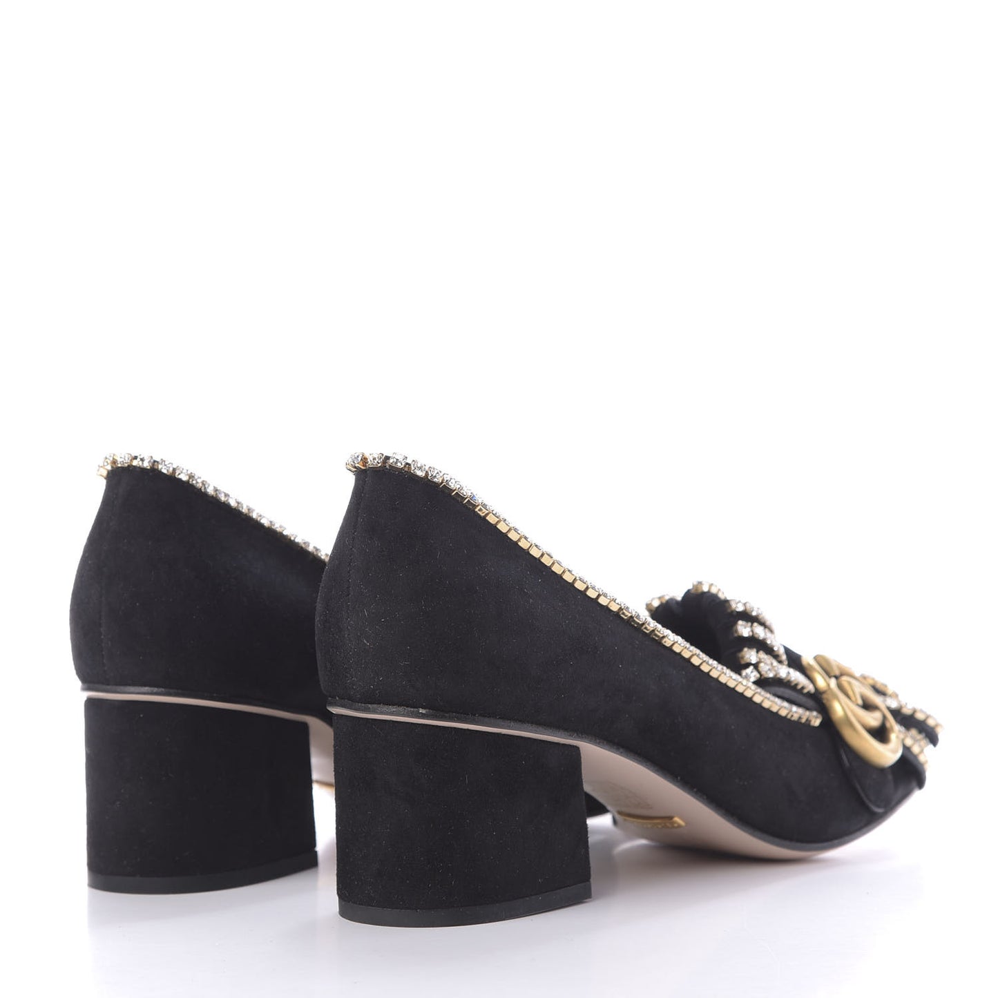 Kid Scamosciato Crystal GG Marmont Fringe 50mm Loafer Pumps 37.5 Black