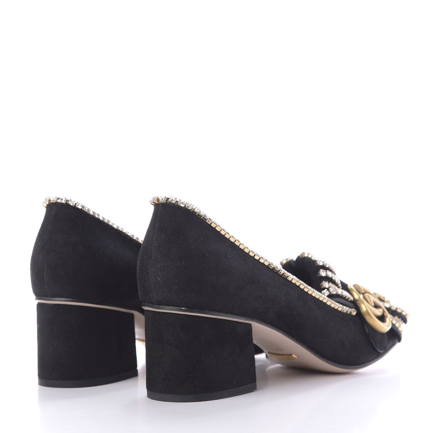 Gucci Kid Scamosciato Crystal GG Marmont Fringe 50mm Loafer Pumps 37.5 Black 4 of 12