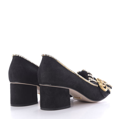 Gucci Kid Scamosciato Crystal GG Marmont Fringe 50mm Loafer Pumps 37.5 Black 4 of 12