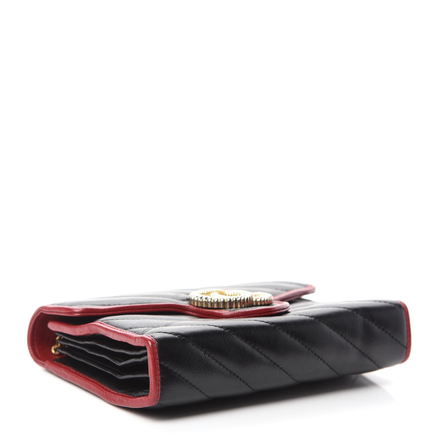 Gucci Vintage Effect Calfskin Matelasse Diagonal Torchon GG Marmont Chain Wallet Black Romantic Cherry 7 of 28