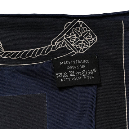 Hermes Silk Springs Springs Scarf 90 Bleu Black Beige White 2 of 4