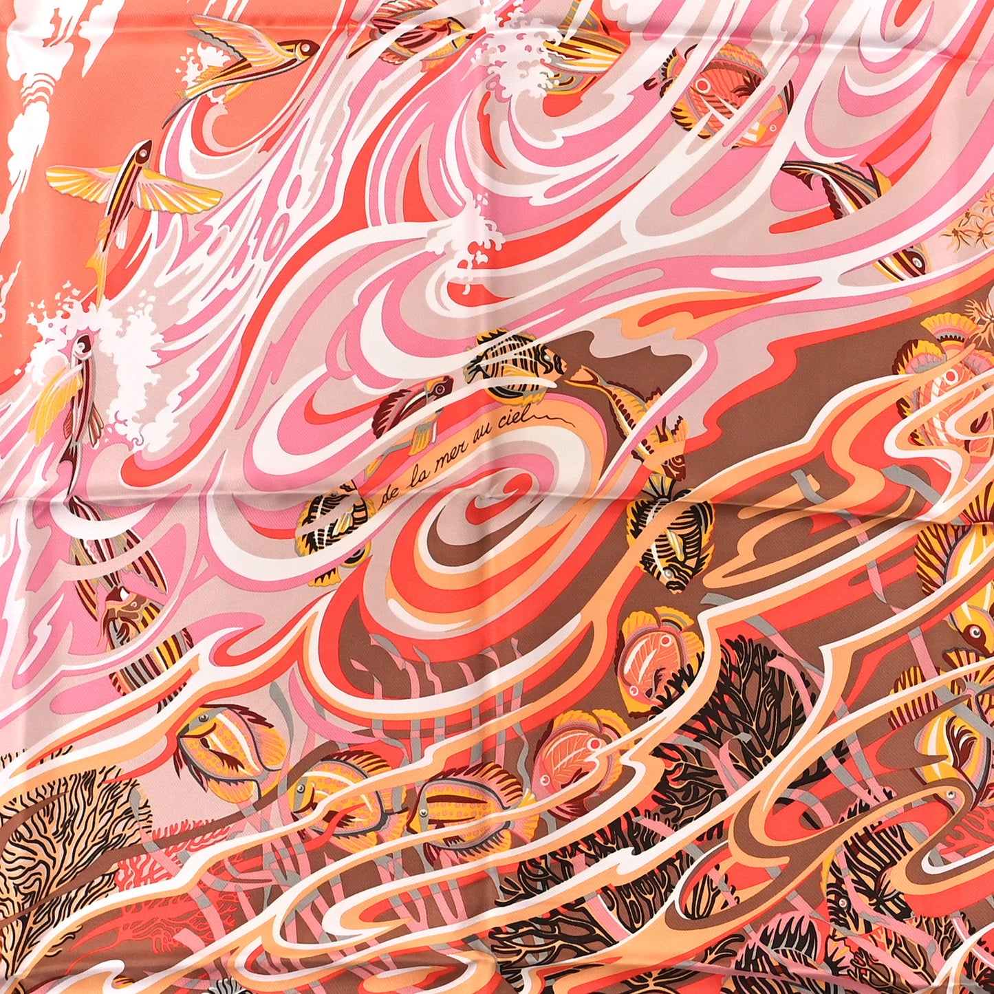 Silk De la Mer Au Ciel Scarf 90 Saumon Rose Marron glace
