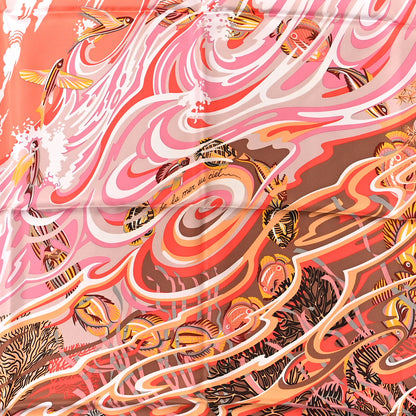 Hermes Silk De la Mer Au Ciel Scarf 90 Saumon Rose Marron glace 2 of 3