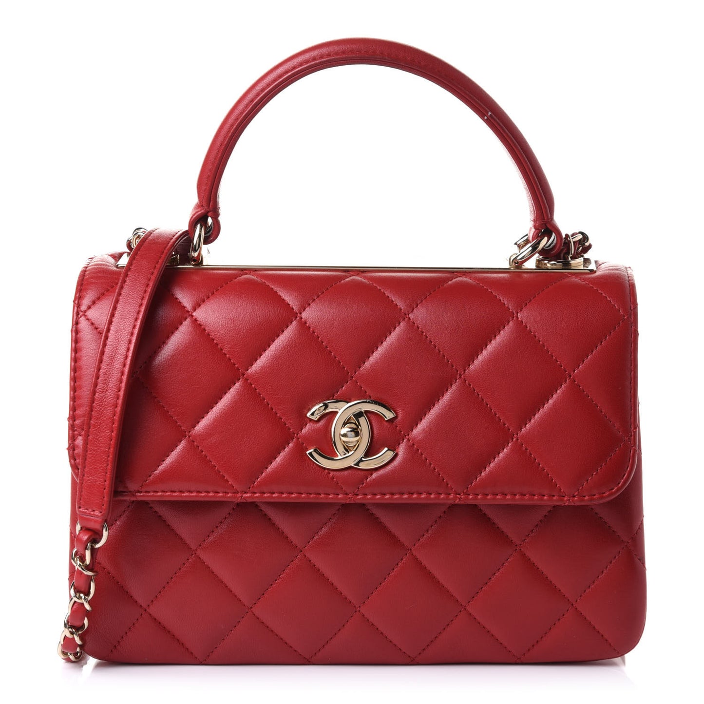 Lambskin Quilted Small Trendy CC Flap Dual Handle Bag Red