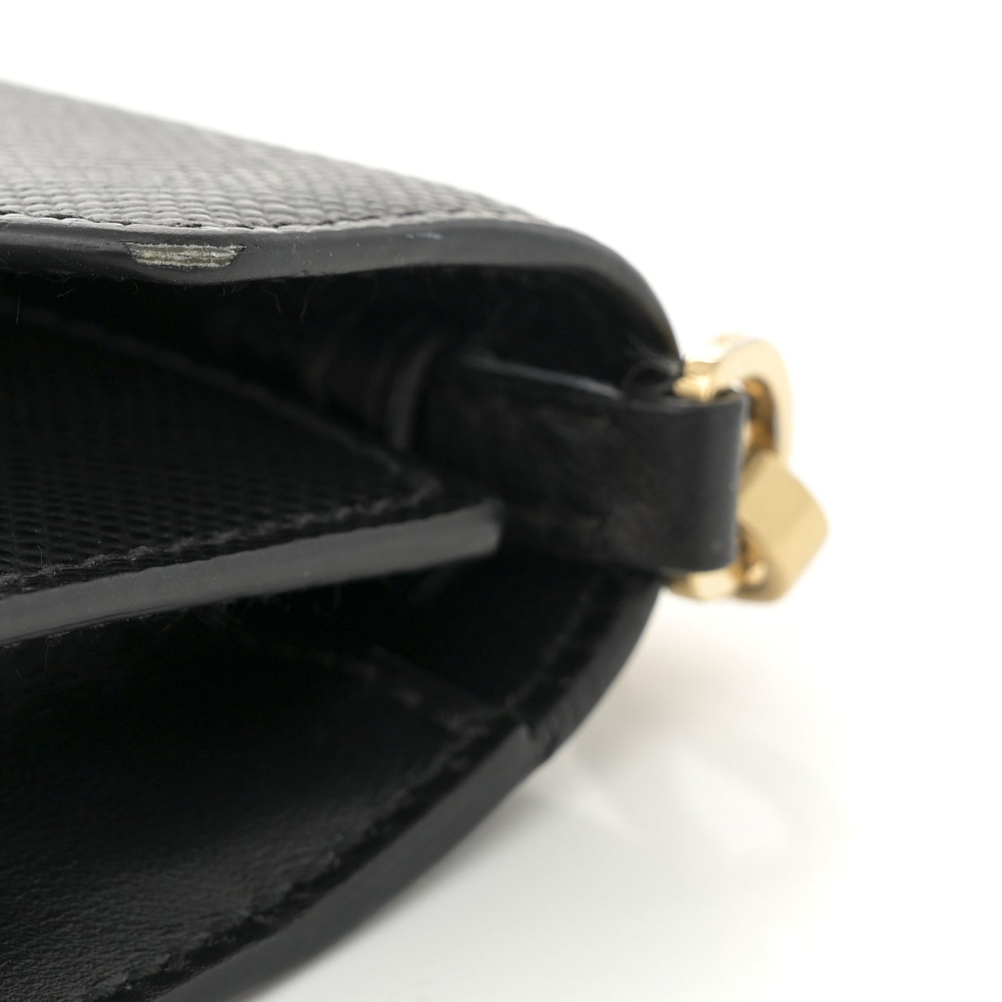 Saffiano Cuir Calfskin Monochrome Envelope Wallet on Chain Shoulder Bag Black
