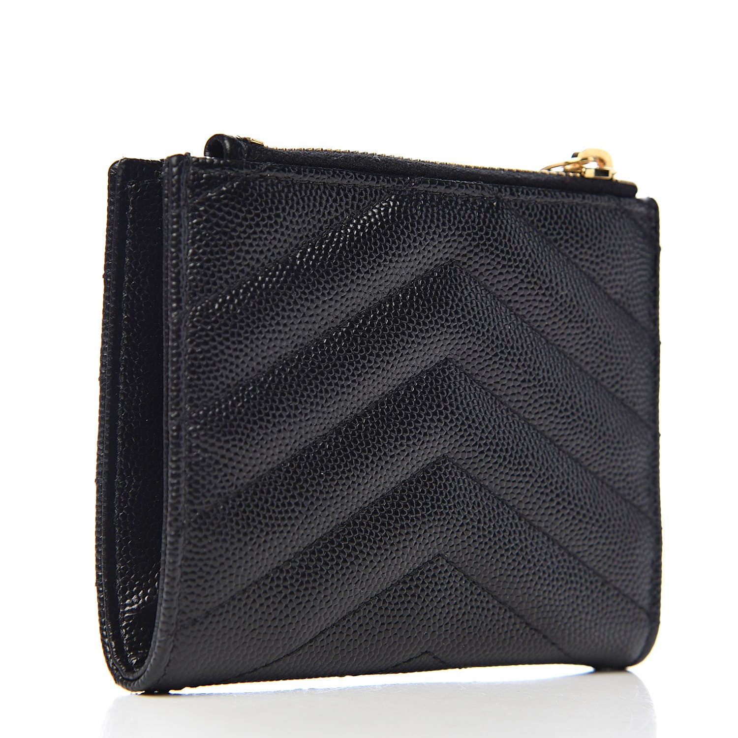 Saint Laurent Grain De Poudre Matelasse Chevron Monogram Zipped Card Case Black 3 of 8