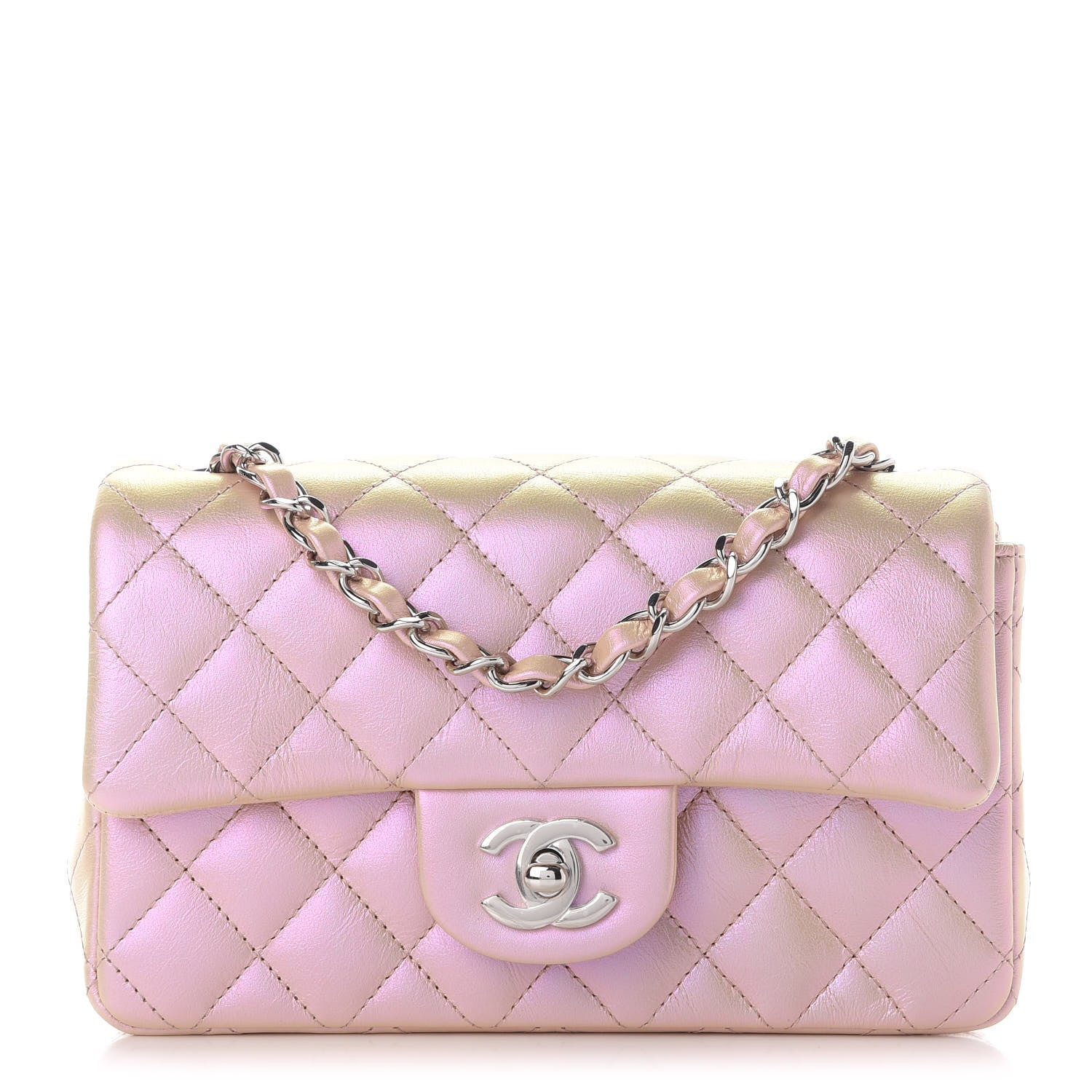 Chanel Iridescent Calfskin Quilted Mini Rectangular Flap Pink 1 of 9