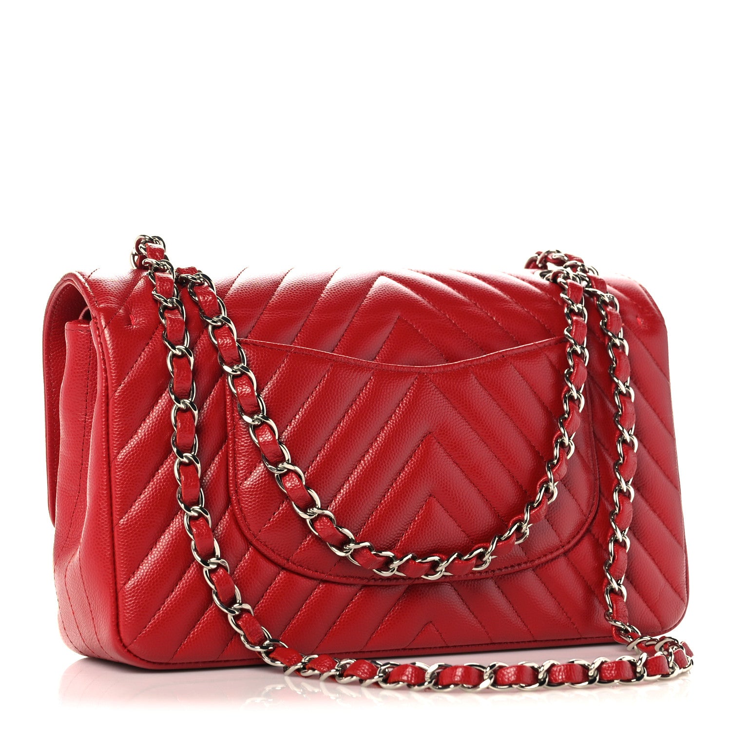 Chanel Caviar Chevron Quilted Medium Double Flap Red 2 of 12