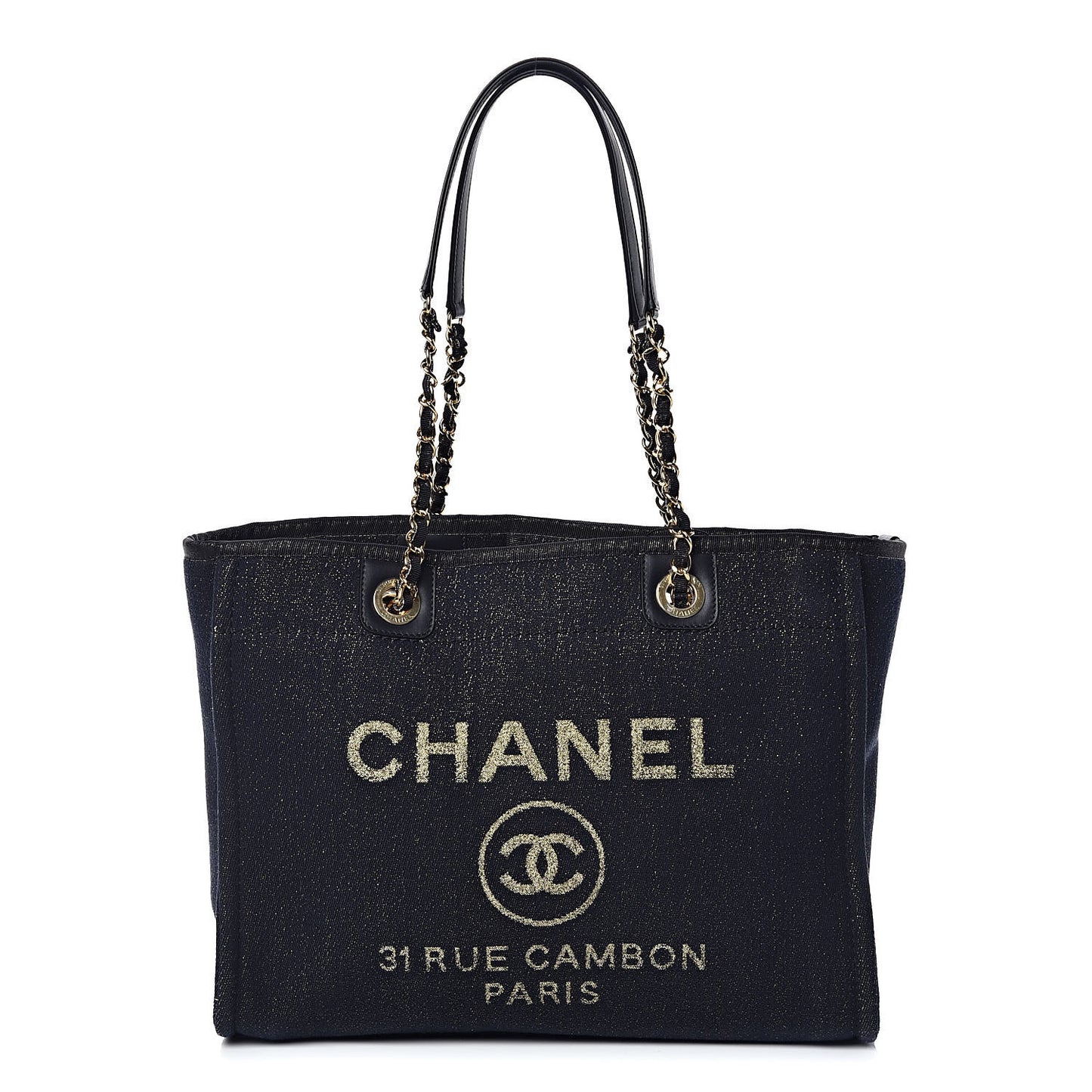 Lurex Canvas Small Deauville Tote Navy Blue Gold
