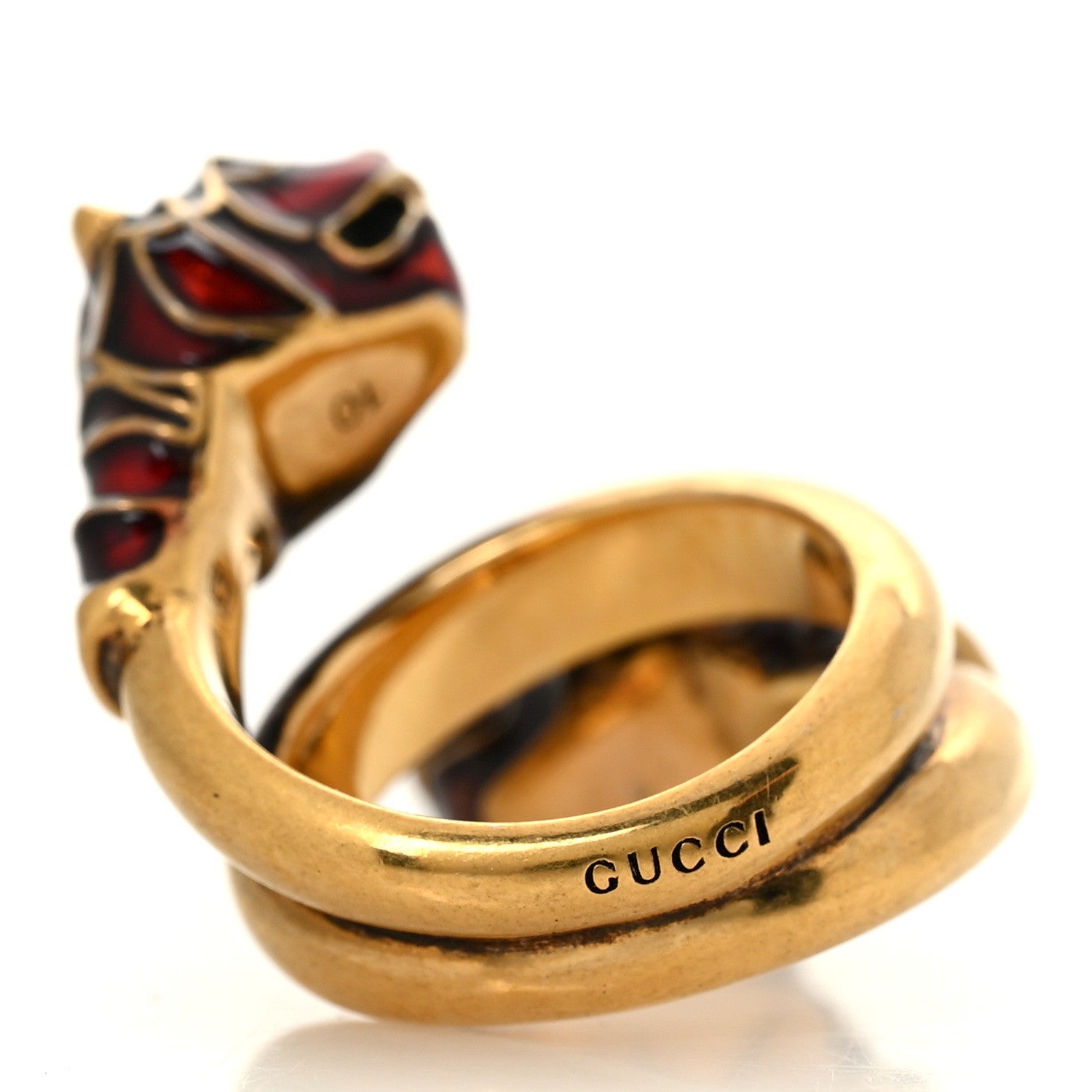 Gucci Tiger Heads Double Wrap Ring 49 5 Aged Gold Red 3 of 4