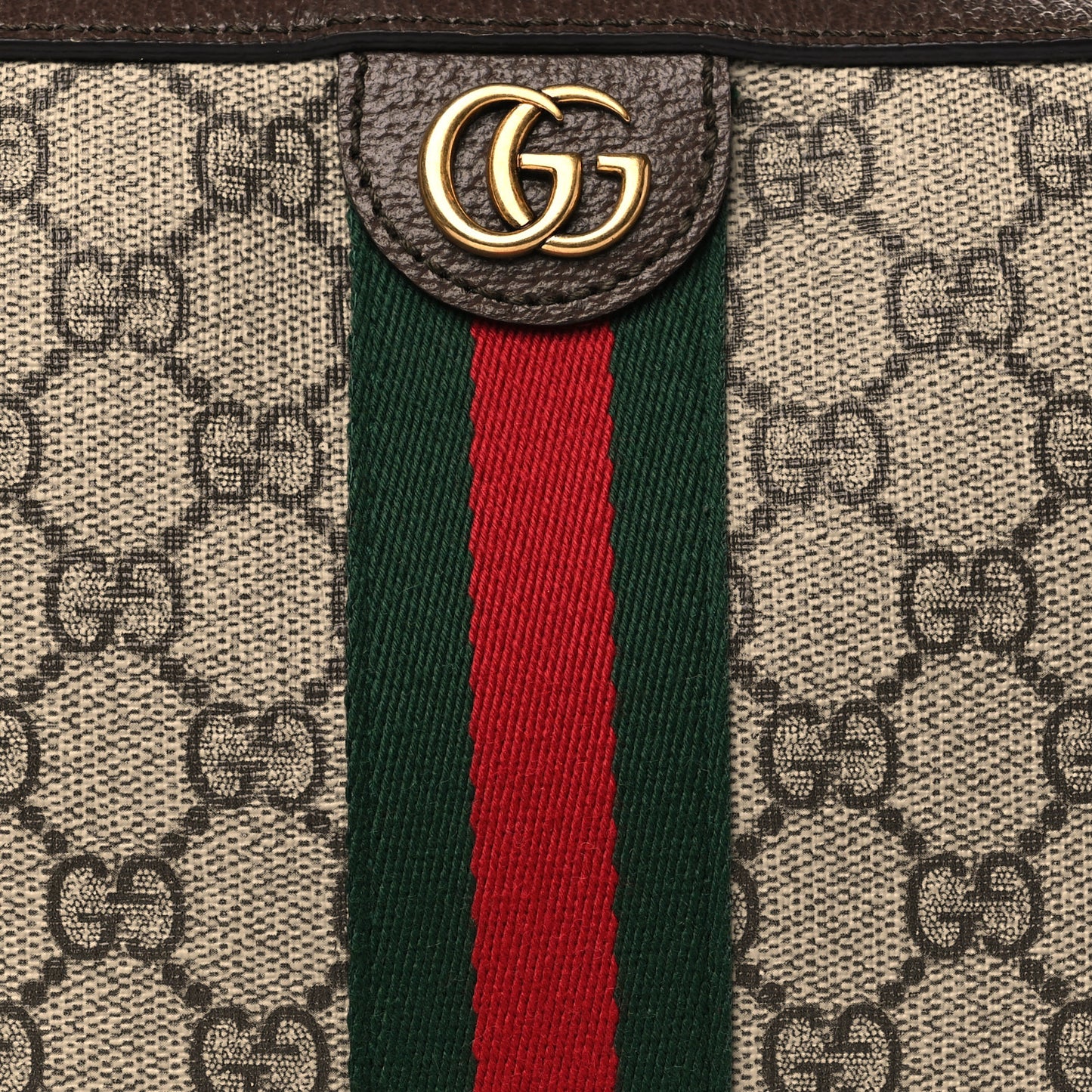 GG Supreme Monogram Textured Dollar Calfskin Web Ophidia Wristlet Shoulder Bag Beige Ebony New Acero