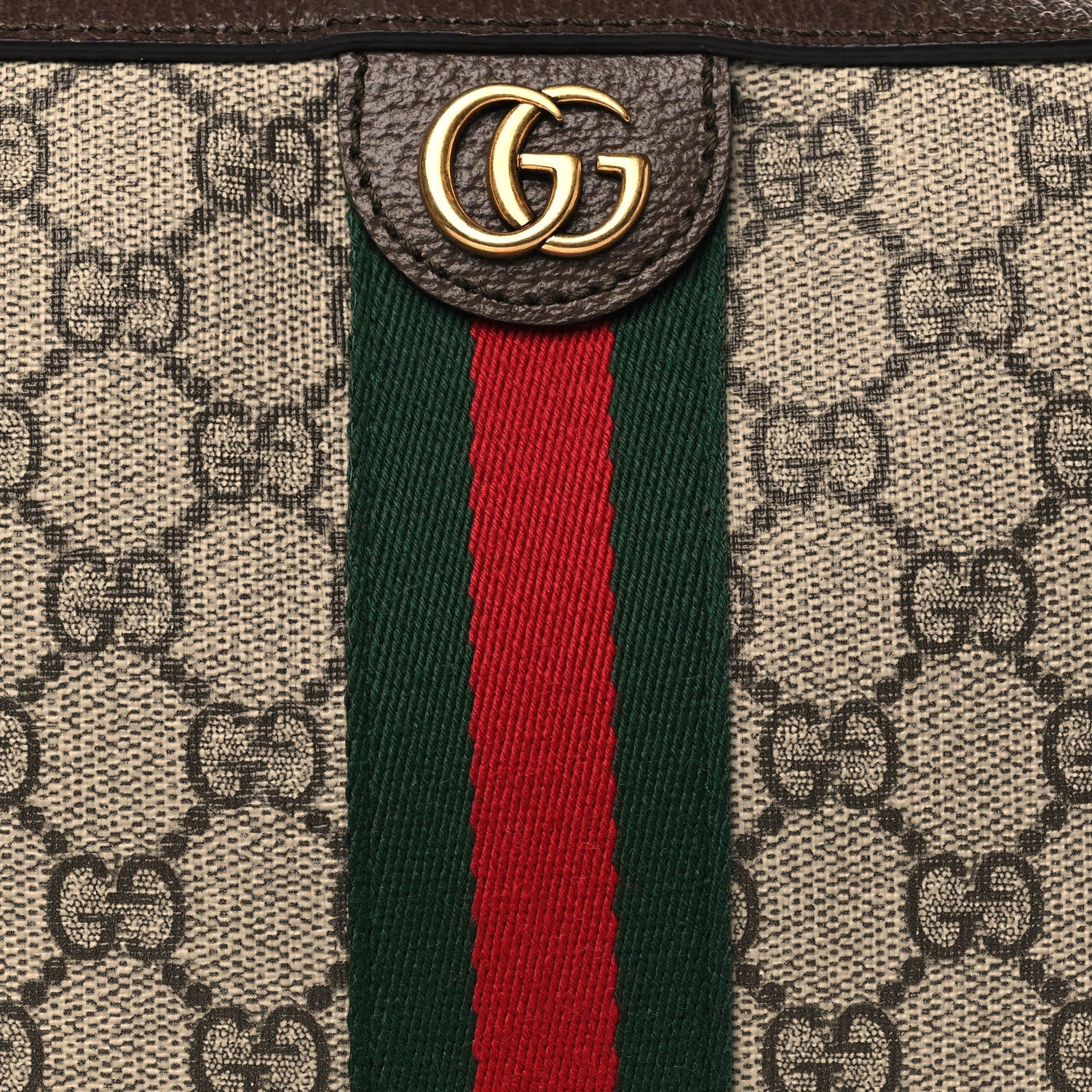 Gucci GG Supreme Monogram Textured Dollar Calfskin Web Ophidia Wristlet Shoulder Bag Beige Ebony New Acero 7 of 9